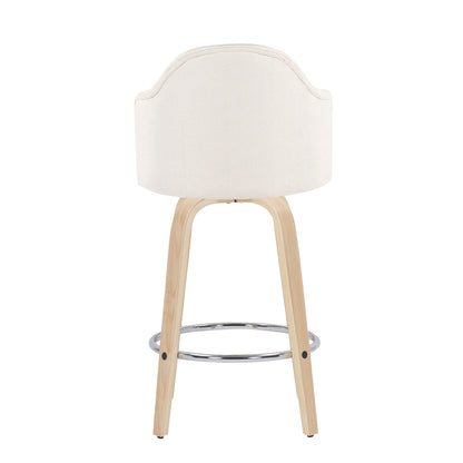 Ahoy - Mid-Century Modern Fixed Height Counter Stool With Natural Legs / Round Chrome Footrest (Set of 2) - Cream