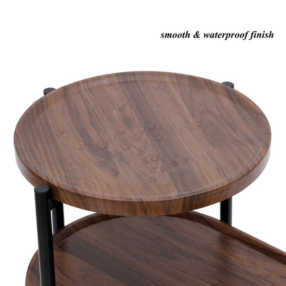 Small Coffee Tables 2 Tier Modern Sofa Side Table With Wood Storage Shelf Living Room End Tables Nightstands - Walnut Brown