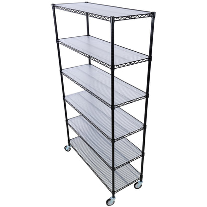 84" x 48" x 20" 6 Tier 6000Lbs Capacity Nsf Metal Shelf Wire Shelving Unit, Heavy Duty Adjustable Storage Rack With Wheels & Shelf Liners For Commercial Grade Utility Steel Storage Rack - Black