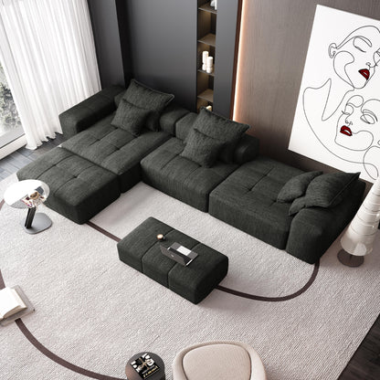 Modern Oversized Modular Sectional Sofa, Sparkling Fabric Soft Cushion Sofa With 6 Pillows, 6 Pieces Diy Combination Tufted Sofa, No Assembly Required - Black