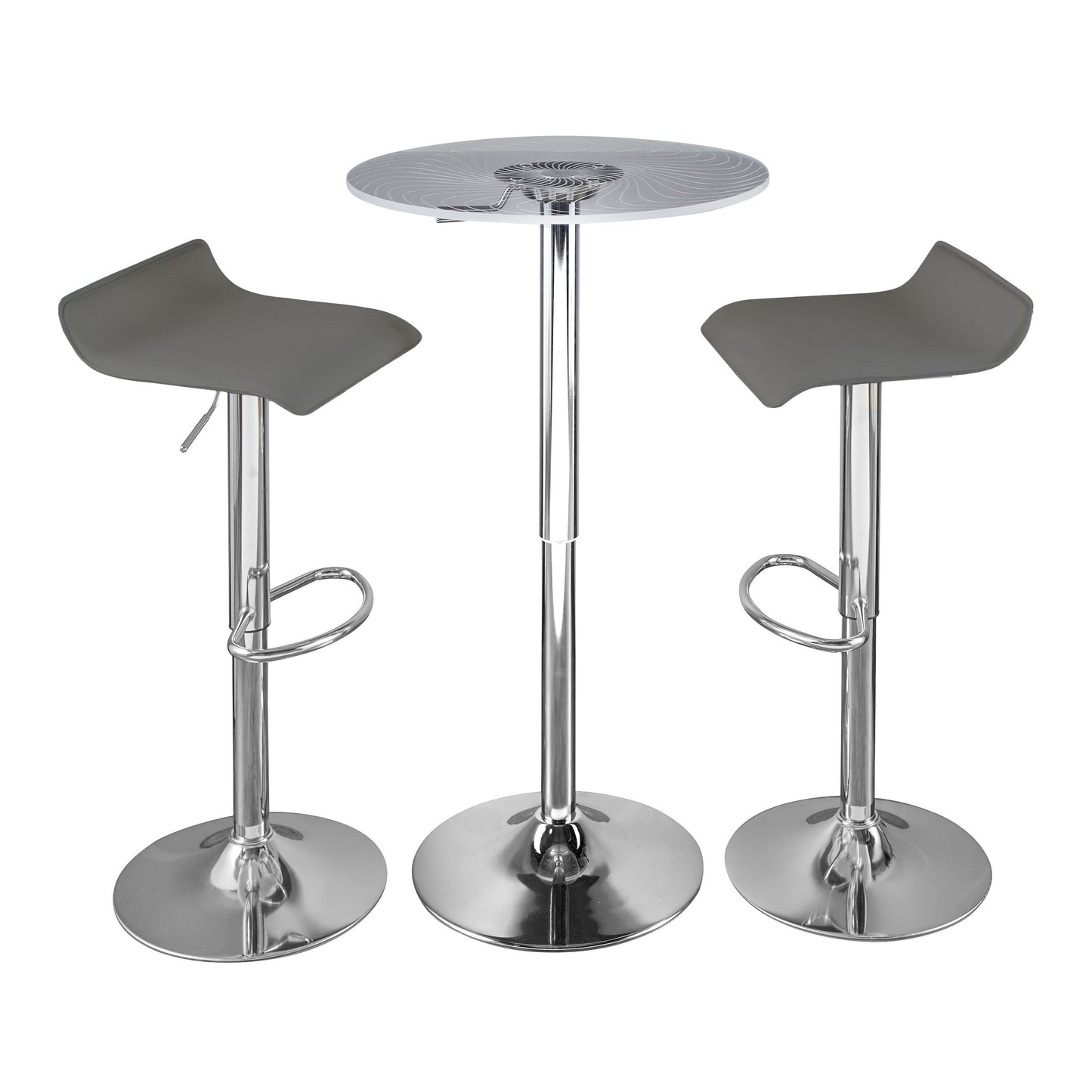 Spyra Ale - 3 Piece Contemporary Adjustable Bar With Light Up Set - Chrome / Clear / Gray
