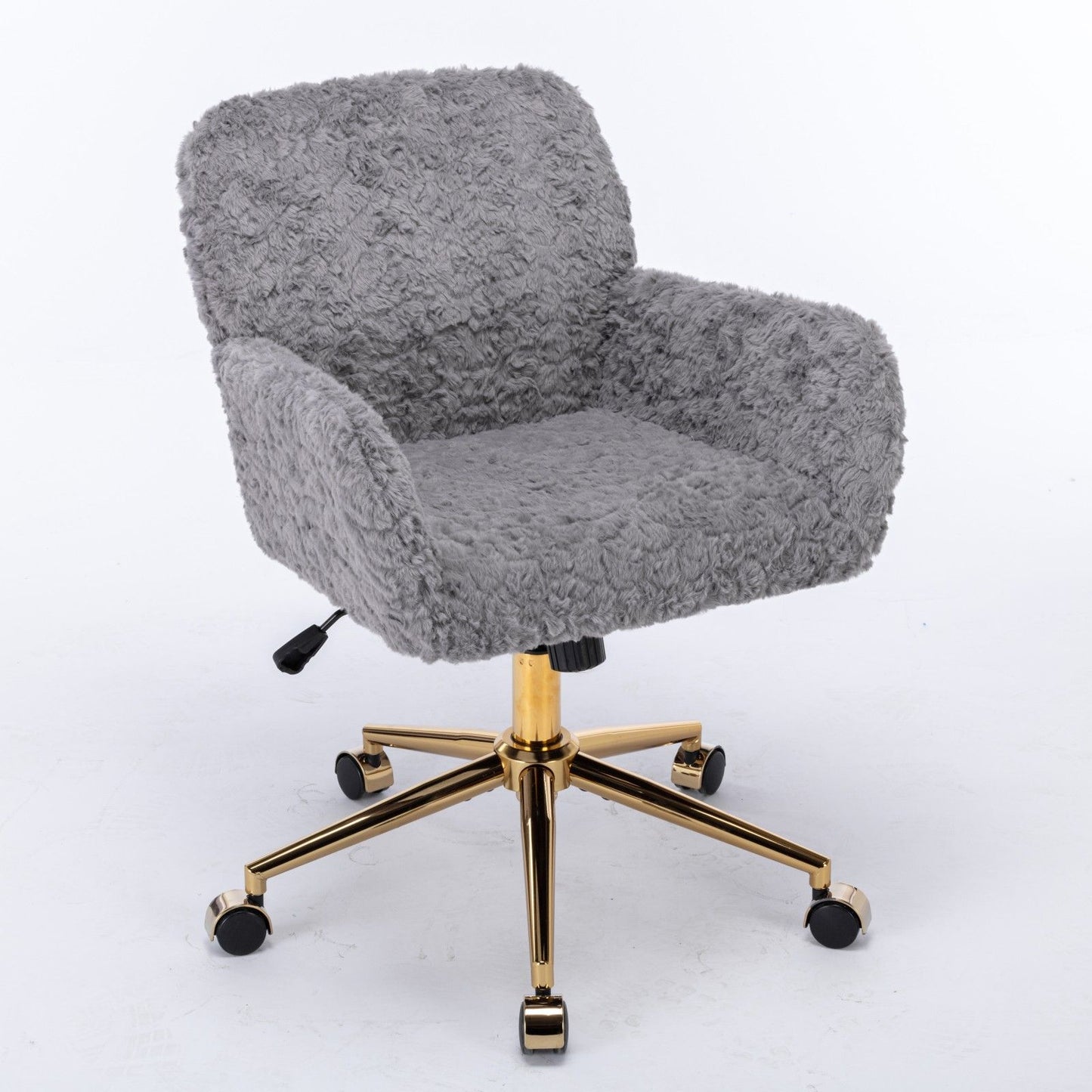 Office Chair, Artificial Rabbit Hair Home Office Chair With Golden Metal Base, Adjustable Desk Chair Swivel Office Chair, Vanity Chair - Gray