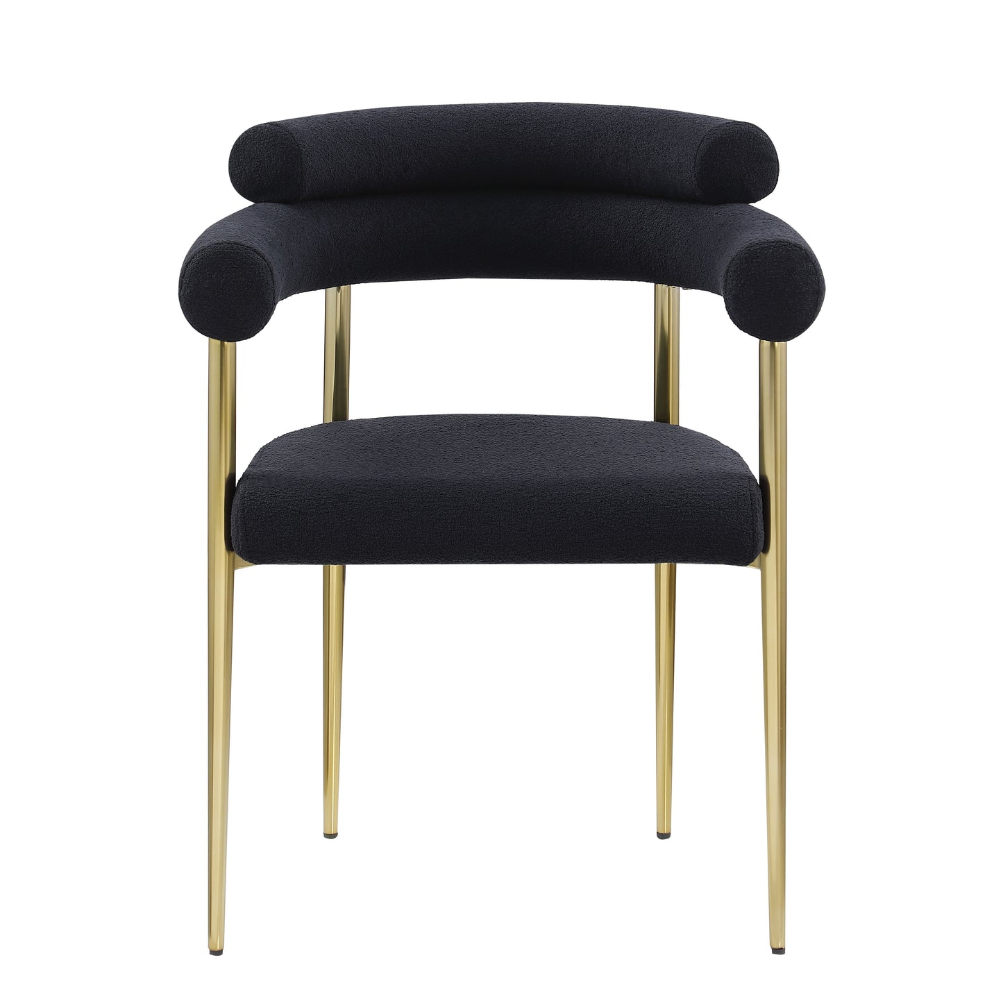 Dining Chairs (Set of 2), Mid-Century Modern Dining Chairs, Kitchen Dining Room Chairs, Round Boucle Backrest Sherpa Dining Chair With Brushed Bronze Metal Legs - Black