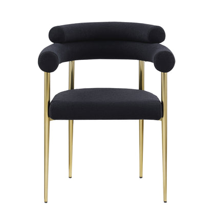 Dining Chairs (Set of 2), Mid-Century Modern Dining Chairs, Kitchen Dining Room Chairs, Round Boucle Backrest Sherpa Dining Chair With Brushed Bronze Metal Legs - Black