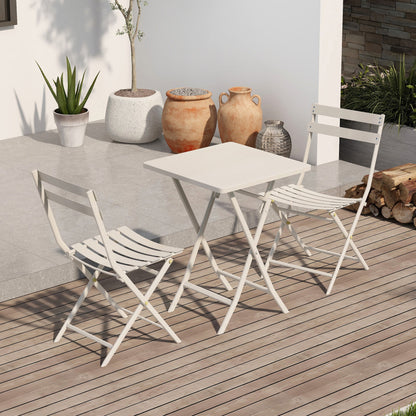 3 Piece Patio Bistro Set Of Foldable Square Table And Chairs - White