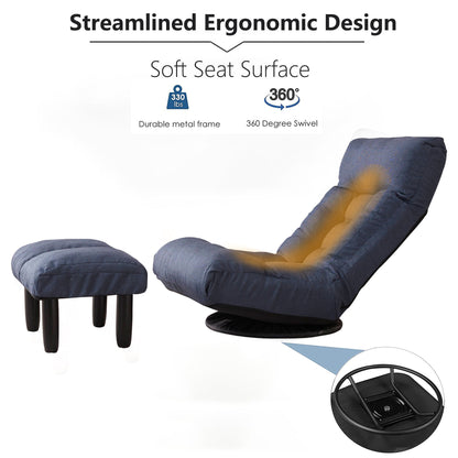 Adjustable Japanese Reclining Floor Chair Sofa With Metal Frame For Living Room & Balcony - Navy