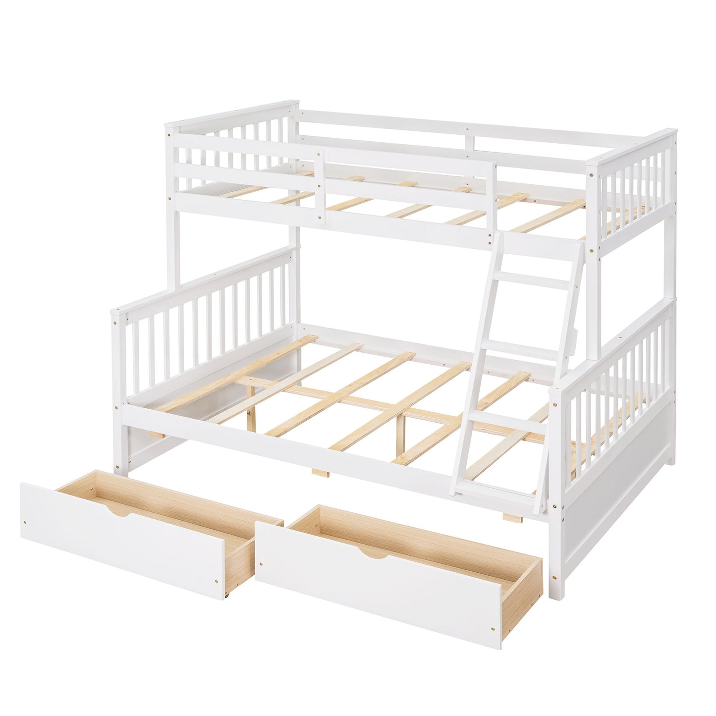 Twin Over Full Bunk Bed With Ladders And Two Storage Drawers - White