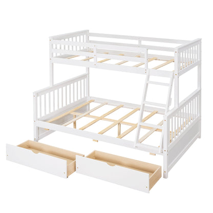 Twin Over Full Bunk Bed With Ladders And Two Storage Drawers - White