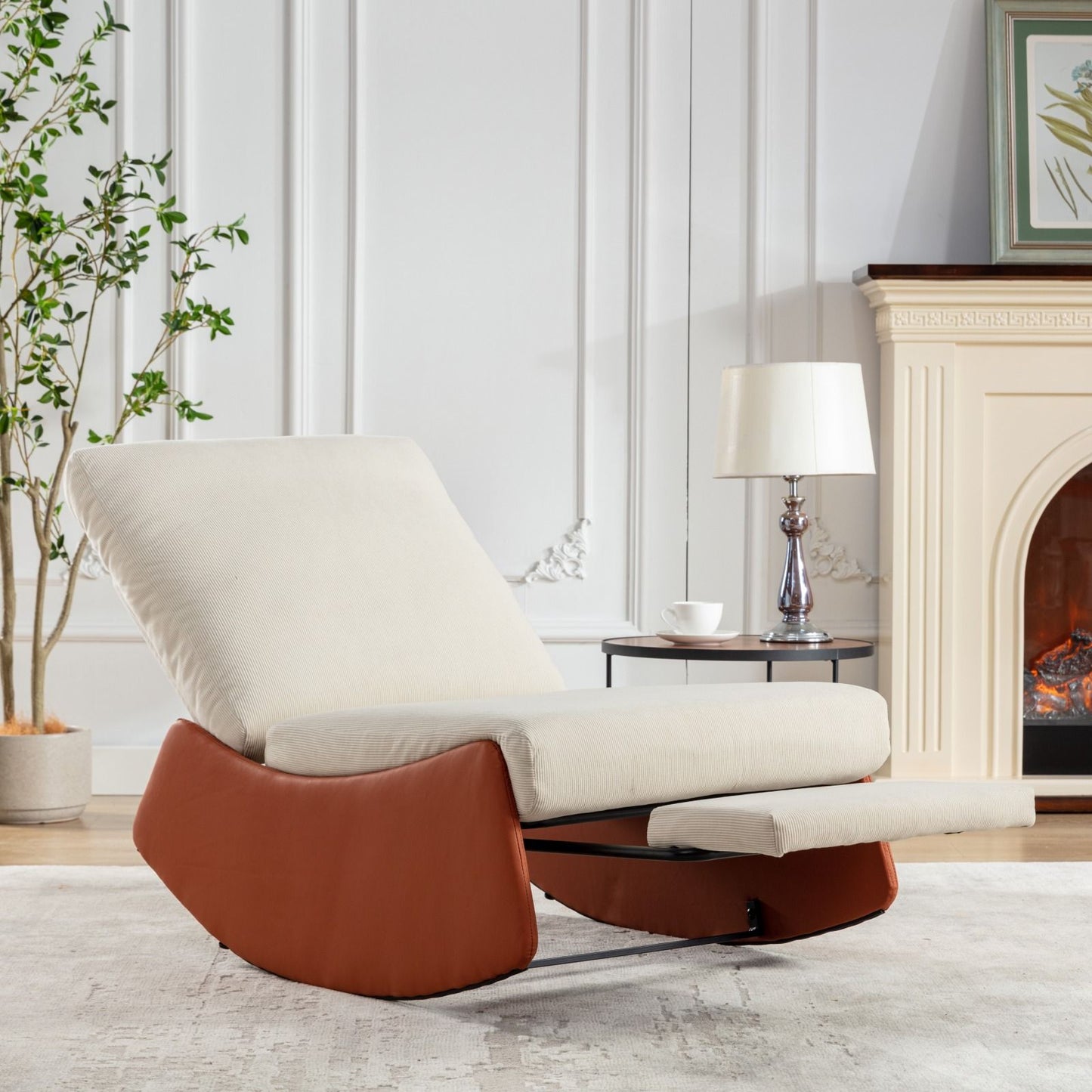 Modern Rocking Chair Recliner, Comfy Rocker Nursery Chair With Footrest, Accent Reading Chair, Upholstered Lounge Chair For Relaxing, Resting, Soft Padded Rocker For Indoor Living Room Bedroom - Orange