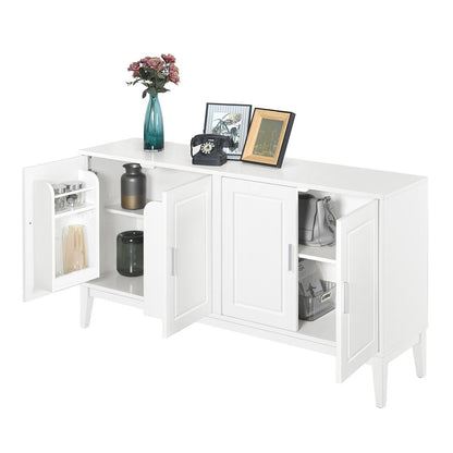 4 Door Sideboard Storage Cabinet With Door Shelf For Living Room And Dining Room, 2 Large Cabinets With Adjustable Shelf - White