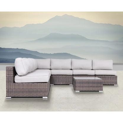 6 Person Seating Set With Cushions - Brown / Gray