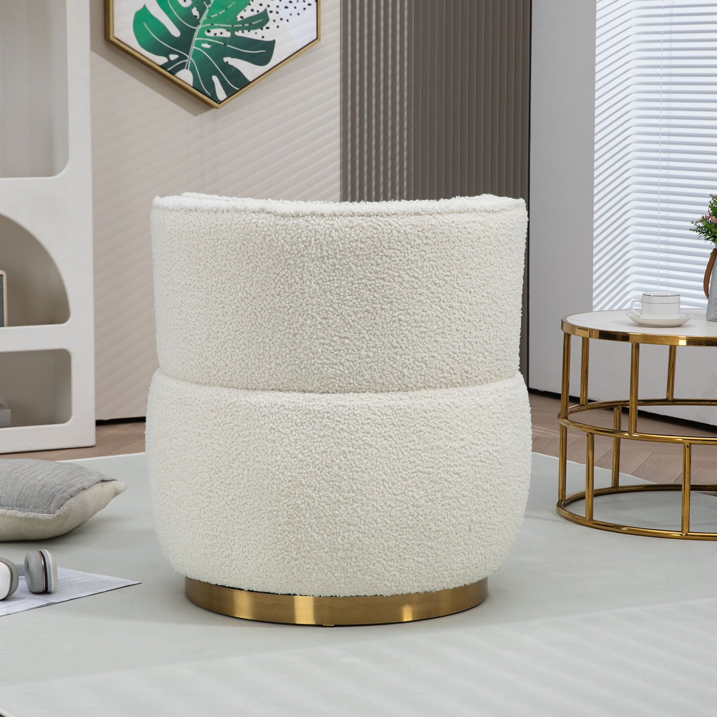 Coolmore - 360 Degree Swivel Cuddle Barrel Accent Sofa Chair, Round Armchair With Wide Upholstered Teddy Fabric - Cream