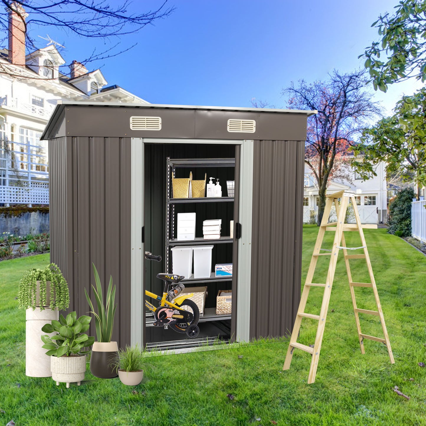 Outdoor Metal Storage Shed - Dark Gray
