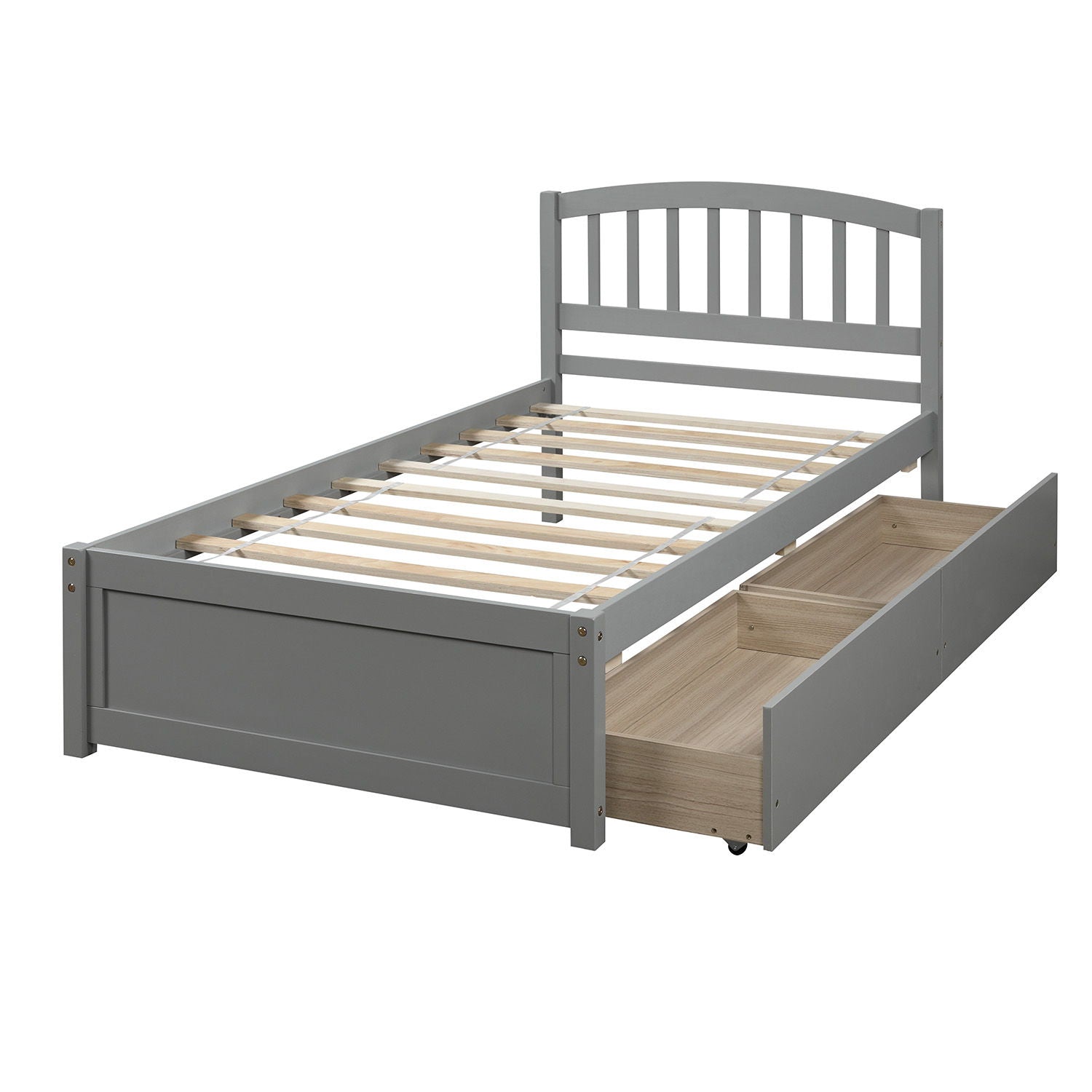 Twin Platform Storage Bed Frame With Two Drawers And Headboard - Gray