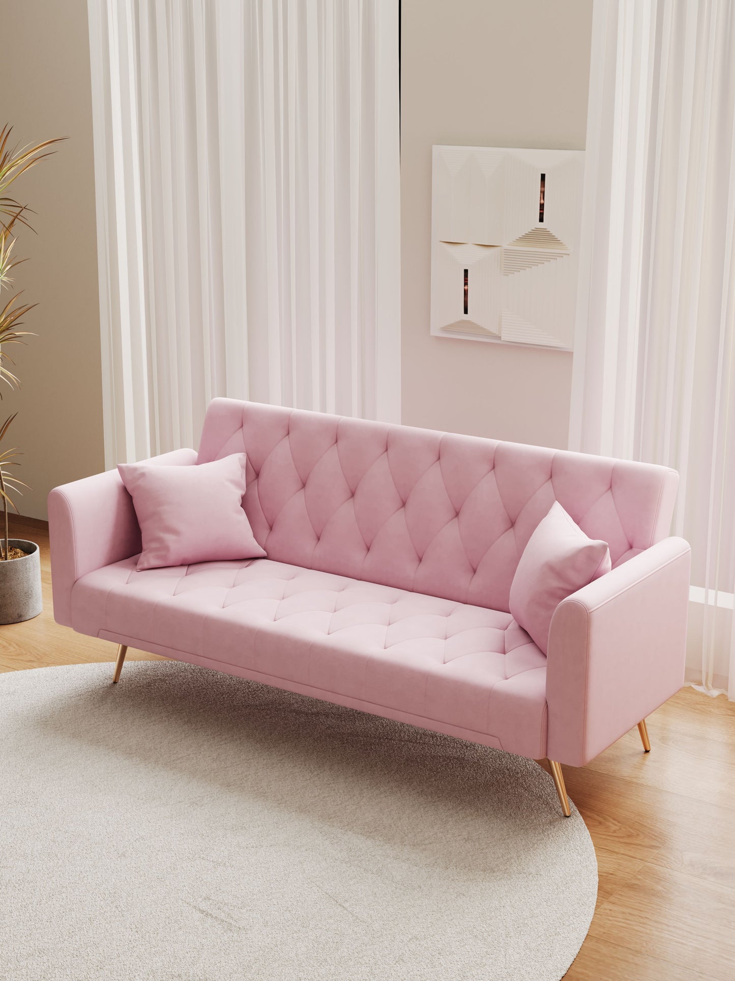 Convertible Double Folding Living Room Sofa Bed - Pink