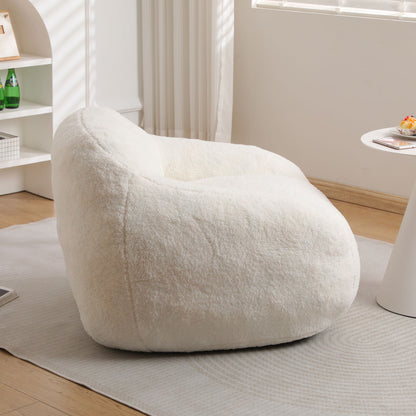 Giant Bean Bag Chair For Adults, Spacious Memory Foam Bean Bag Sofa With Armrests Teddy Fabric, Comfy Seating For Living Room Or Bedroom - Off White