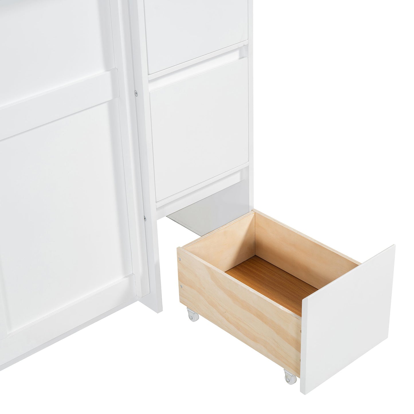 Full Size Murphy Bed With Drawers, Cabinets And USB Ports - White