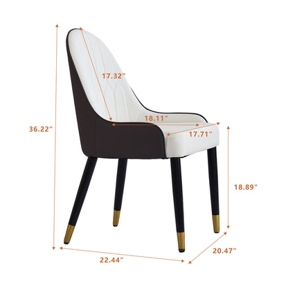 Modern Sponge-Filled Dining Chair, Solid Wood Metal Legs, Suitable For Restaurants, Living Rooms And Rooms- (Set of 2) - Dark Brown / White