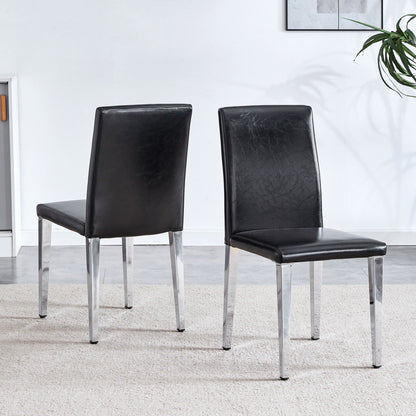 (Set of 4) Backrest Chairs With Silver Metal Legs A Perfect Match For Minimalist And Modern Home Styles - Black / Silver