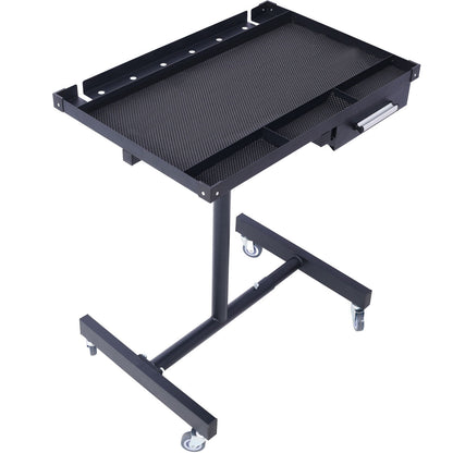 Adjustable Tear Down Work Table With Drawer For Garages, Repair Shops, And Diy, Portable, (4) 2.5" Swivel Casters, 220 Pound Capacity, Rubber Corners, Heavy Duty Steel - Black