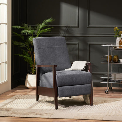 Wide Wood Hand Manual Club Recliner - Charcoal