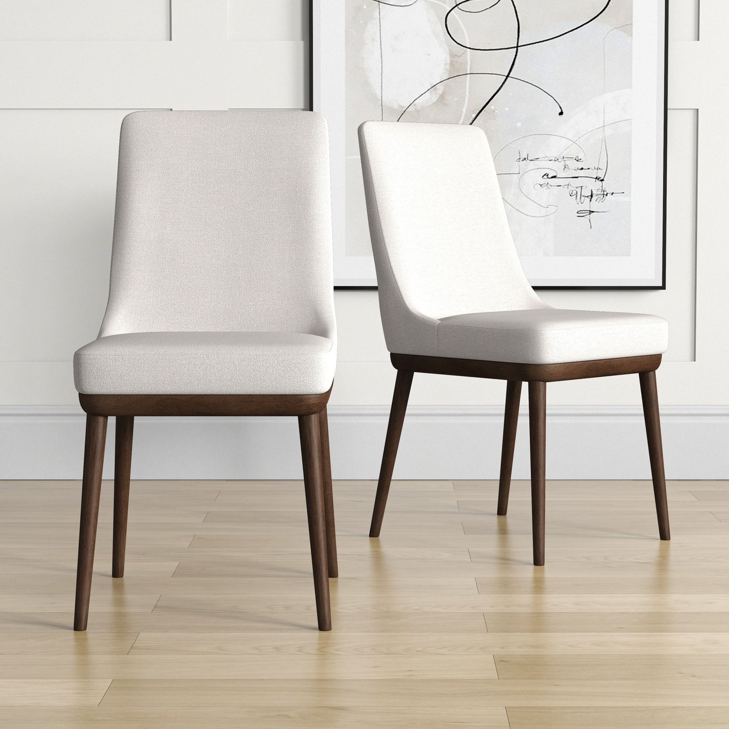 Kate - Mid-Century Modern Dining Chair (Set of 2) - Fabric - White