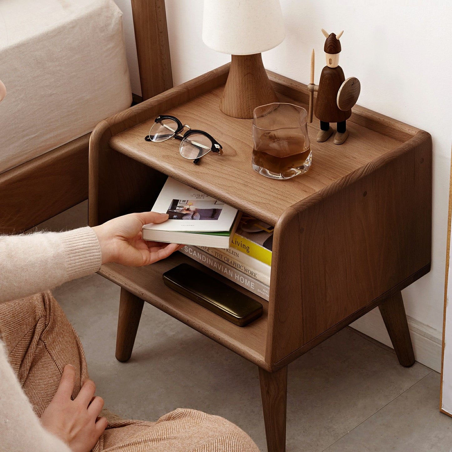 Bedside Cabinet, Modern Simple Nightstands European Beech - Brown