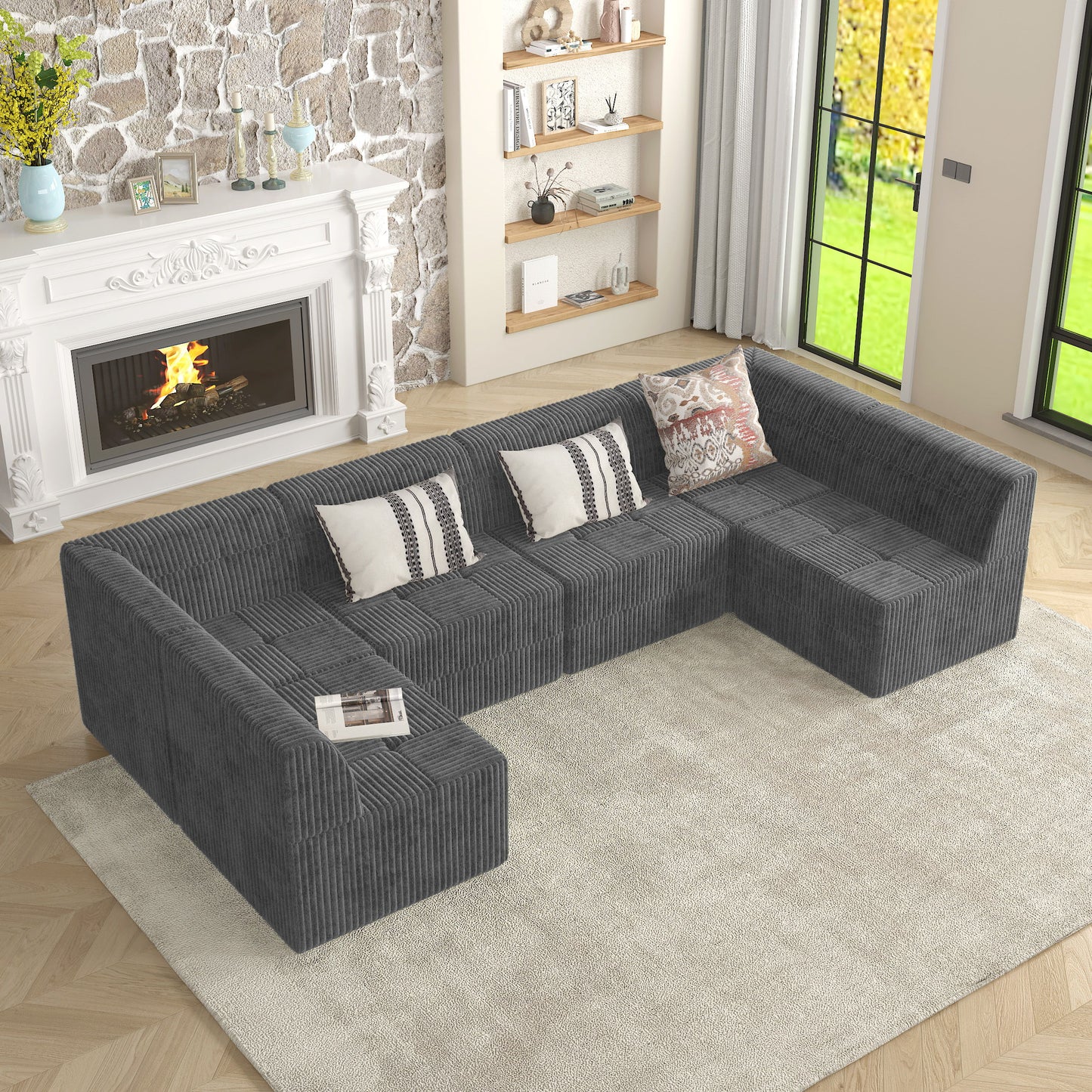 Modern Minimalist Style Corduroy Single Seat Sofa Comfy Sleeper Sofa For Living Room And Bedroom Space Efficient Design - Gray