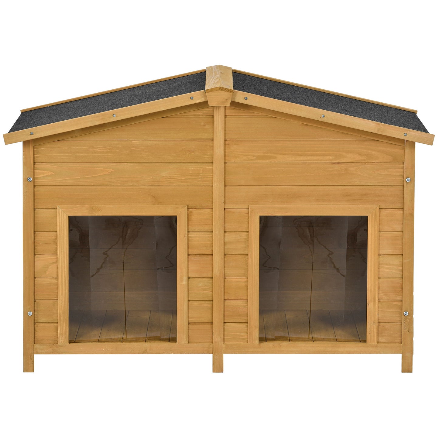 Large Wooden Dog House Outdoor / Indoor Dog Crate, Cabin Style, With Porch, 2 Doors - Natural