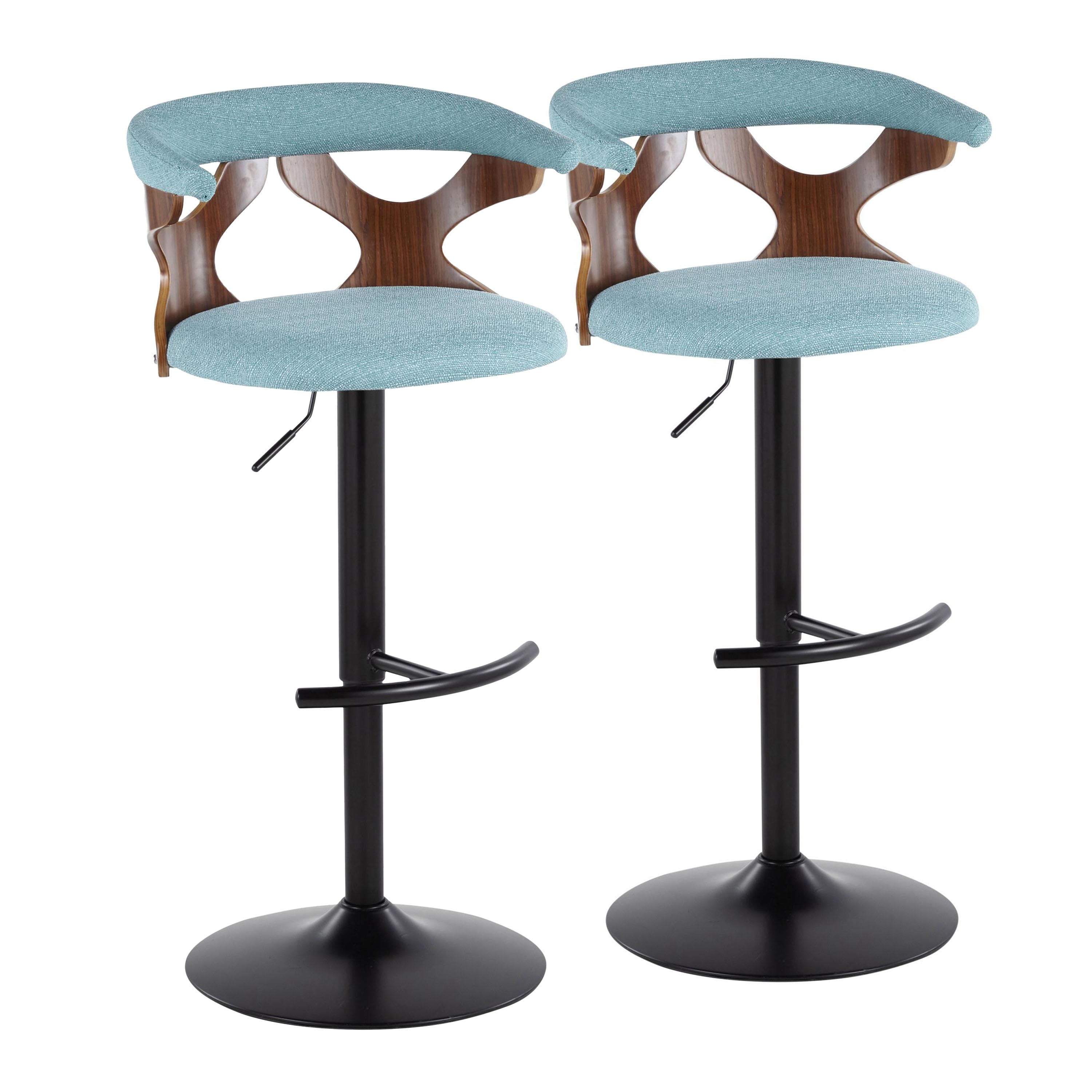 Gardenia - Contemporary Adjustable Barstool With Swivel With Rounded T Footrest (Set of 2) - Black / Walnut / Teal