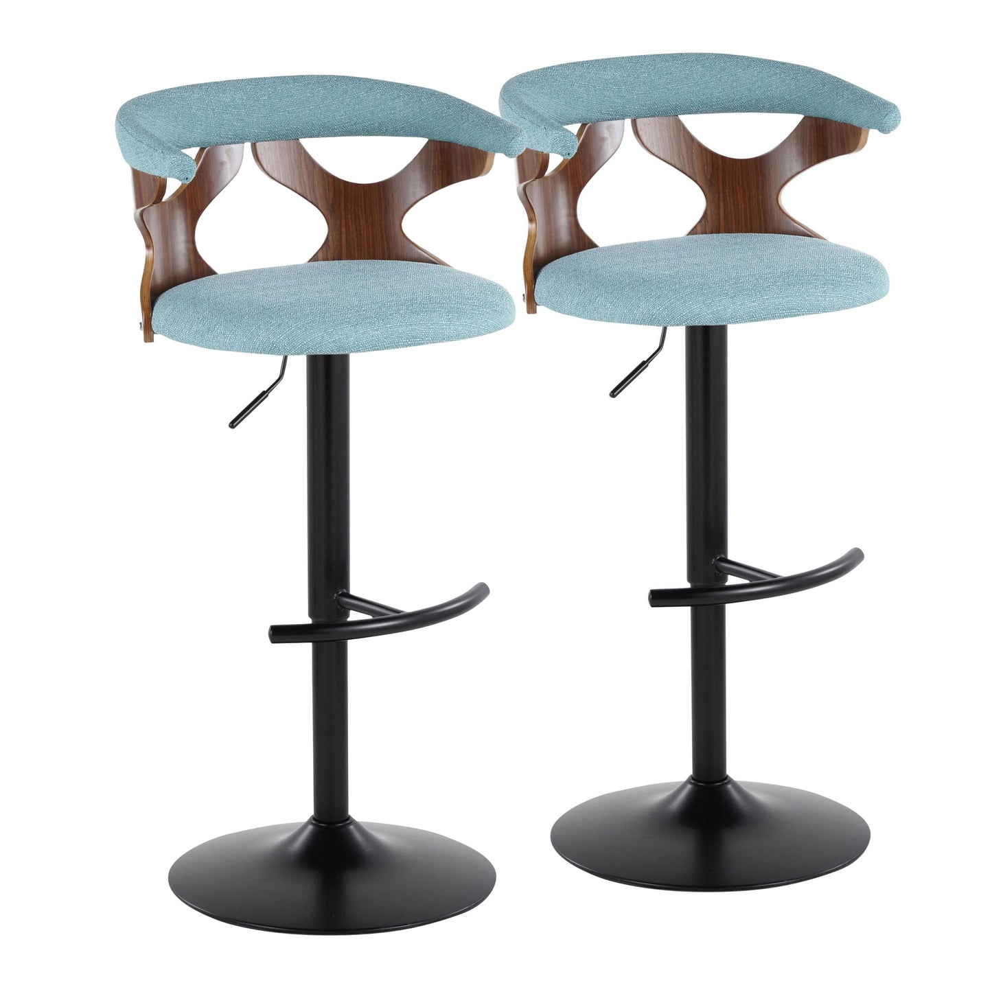 Gardenia - Contemporary Adjustable Barstool With Swivel With Rounded T Footrest (Set of 2) - Black / Walnut / Teal