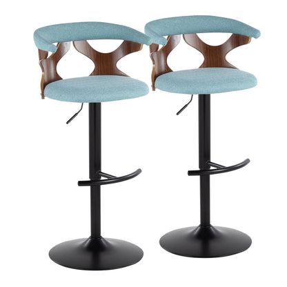 Gardenia - Contemporary Adjustable Barstool With Swivel With Rounded T Footrest (Set of 2) - Black / Walnut / Teal