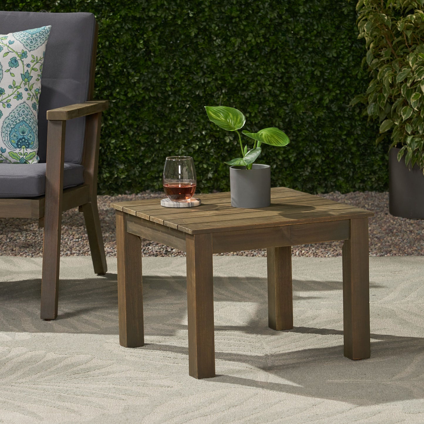 Halcyon - Outdoor Side Table With Slat Design And Acacia Wood Frame - Gray