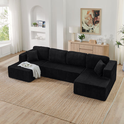 Modern Minimalist U - Shape Modular Sectional Sofa Sleeper - Black