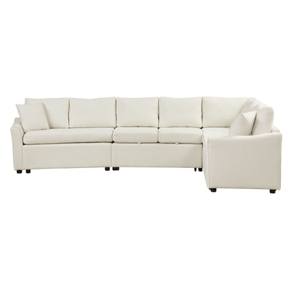 L-Shaped Sofa Convertible Sofa Bed Pull Out Sofa Sleeper With Two Back Pillows, Two USB Ports And Two Power Sockets For Living Room - Beige