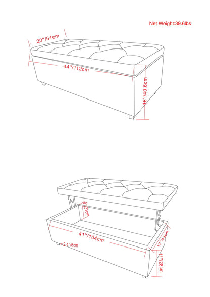 Hamilton - Lift Top Rectangular Storage Ottoman - Slate Gray