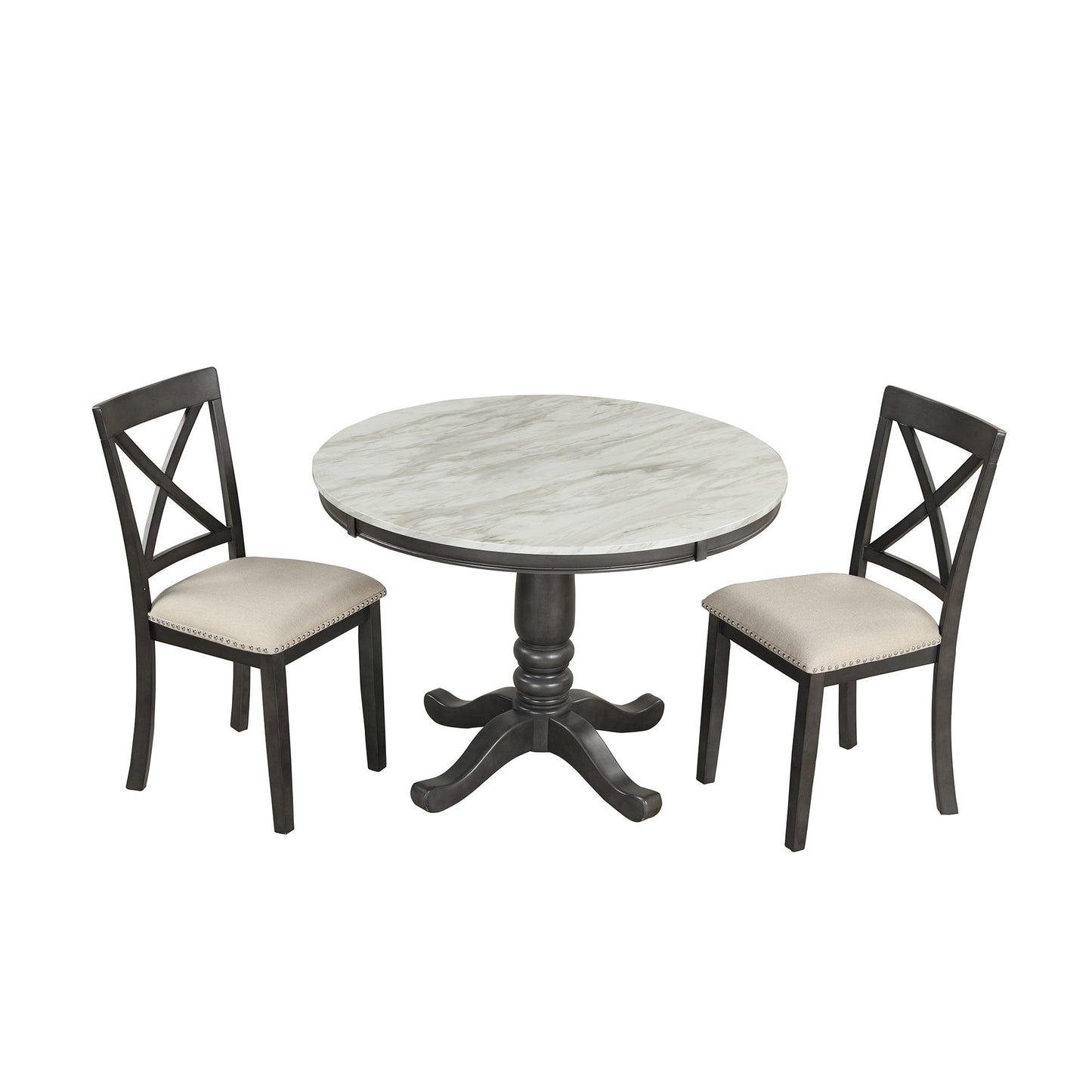 5 Pieces Dining Table And Chairs Set For 4 Persons, Kitchen Room Solid Wood Table With 4 Chairs - Gray