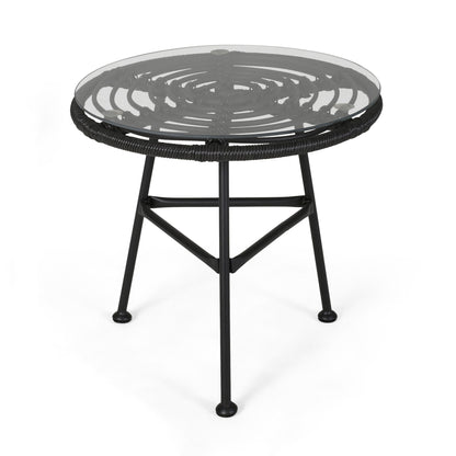 Petrichor - Outdoor Side Table With Tempered Glass And Steel Frame - Gray