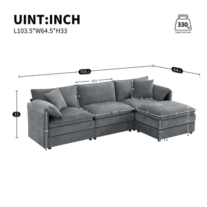 Modular Sectional With Deep And Wide Seat, L Shaped Cloud Couch Set With Double Cushions 4 Seat Sofa With Movable Ottoman Oversized - Dark Gray