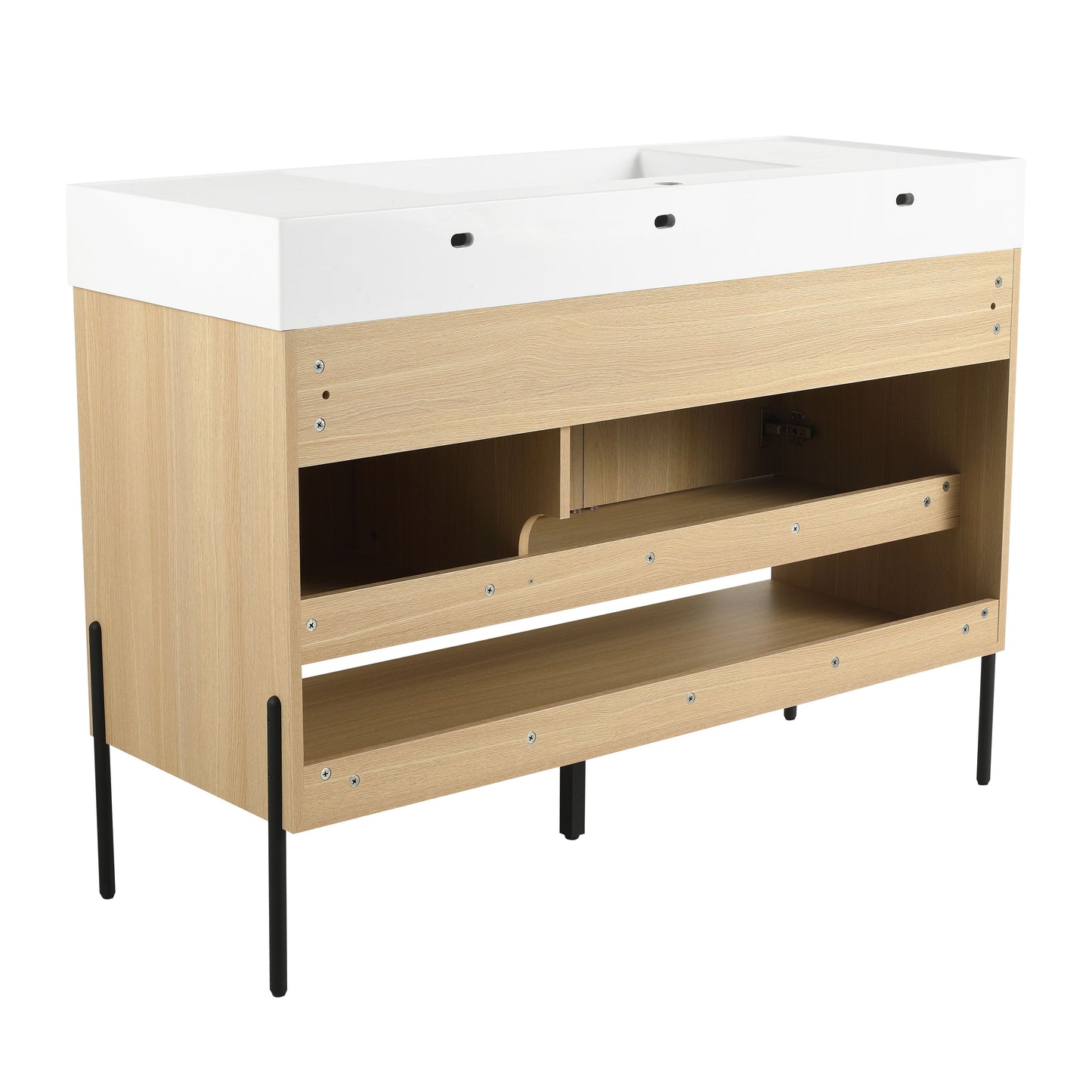 Modern Bathroom Vanity Combo With Single Resin Sink And Storage Cabinet, Multilayer Solid Wood - Oak