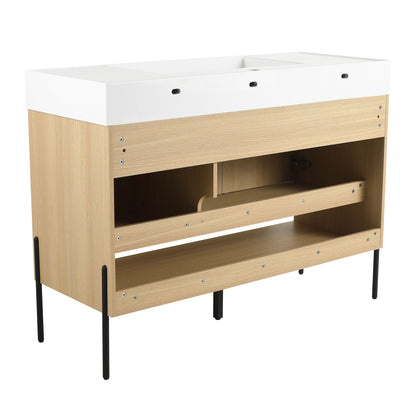 Modern Bathroom Vanity Combo With Single Resin Sink And Storage Cabinet, Multilayer Solid Wood - Oak