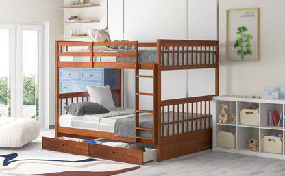 Full Over Full Bunk Bed With Ladders And 2 Storage Drawers - Walnut