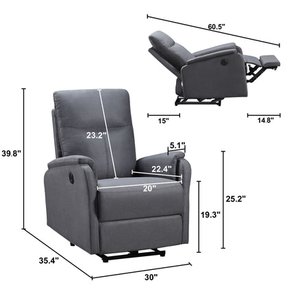 Power Recliner Chair With USB Charge Port, Recliner Single Chair - Gray