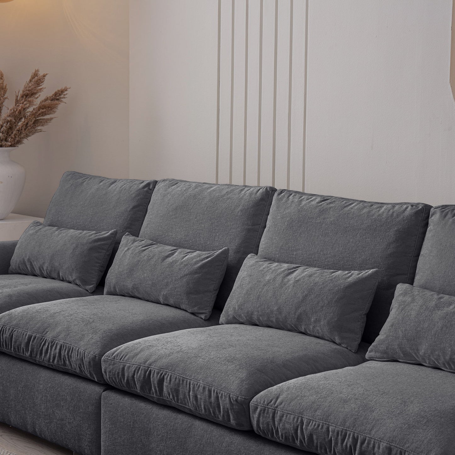 Modern Modular L Shaped Chenille Sofa Couch Reversible Ottoman With Storage Removable And Washable Cushions Sofa With USB Ports & Cup Holder For Living Room - Dark Gray