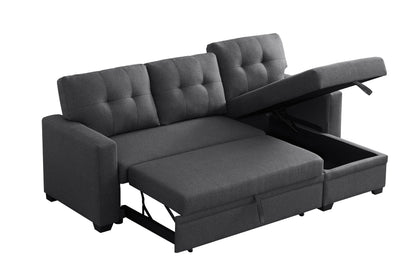 Upholstered Pull Out Sectional Sofa & Chaise - Dark Gray