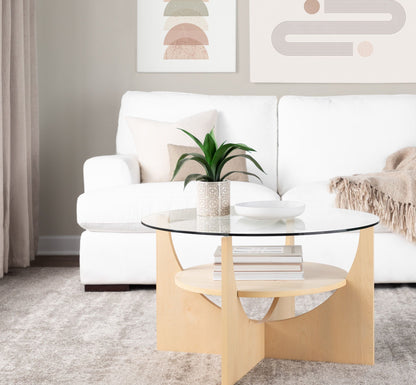 U - Shaped Contemporary Coffee Table - Natural / Clear