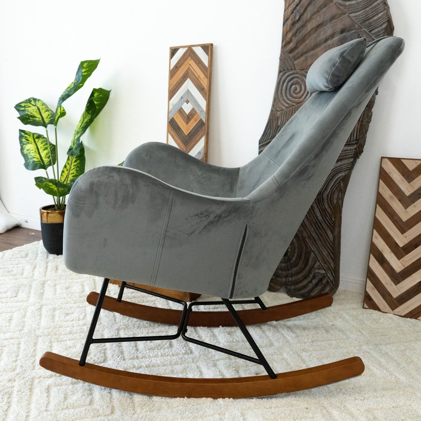 Chel - Velvet Rocking Chair - Light Gray