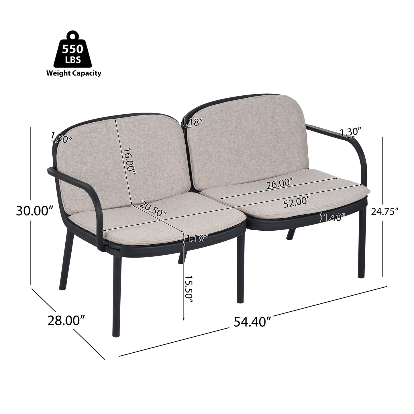 Luna - Outdoor Patio Loveseat With Frame And Cushions Weather Resistant Pp Material - Beige / Black