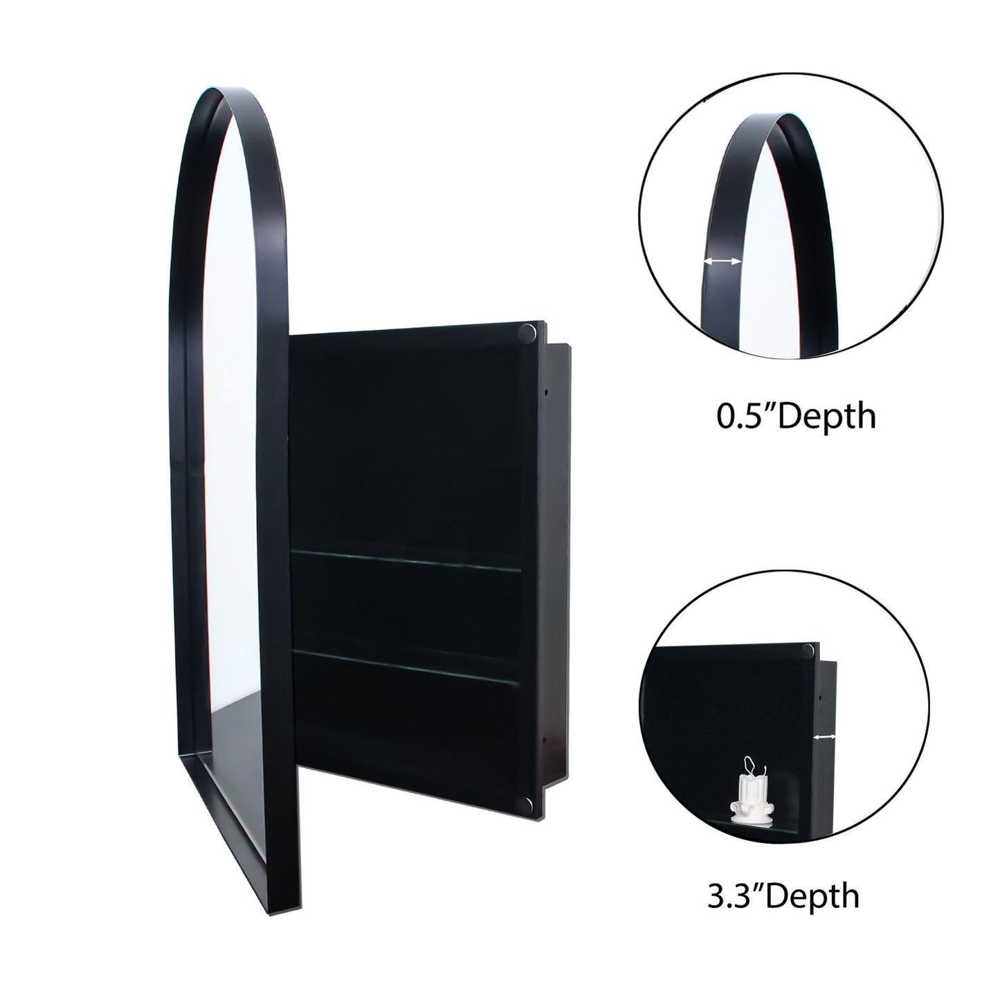 Arched Recessed Medicine Cabinet, Metal Framed Bathroom Wall Cabinet With Mirror And Adjustable Shelves, Wall Mirror With Storage For Bathroom - Matte Black