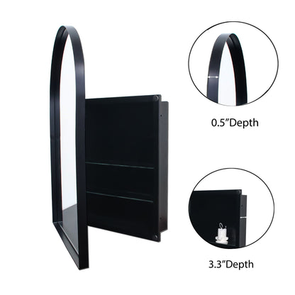 Arched Recessed Medicine Cabinet, Metal Framed Bathroom Wall Cabinet With Mirror And Adjustable Shelves, Wall Mirror With Storage For Bathroom - Matte Black